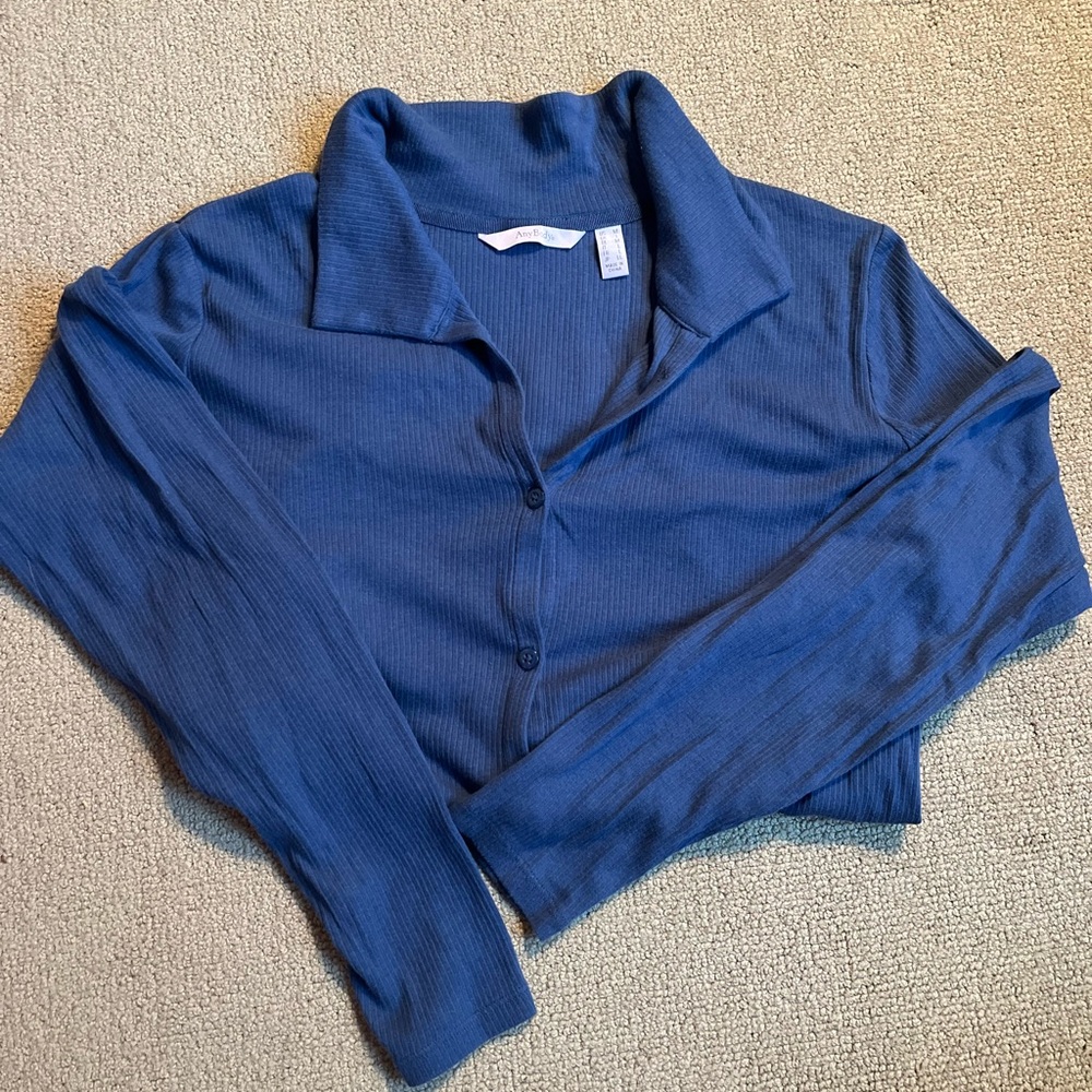 AnyBody Navy Blue Collared Shirt